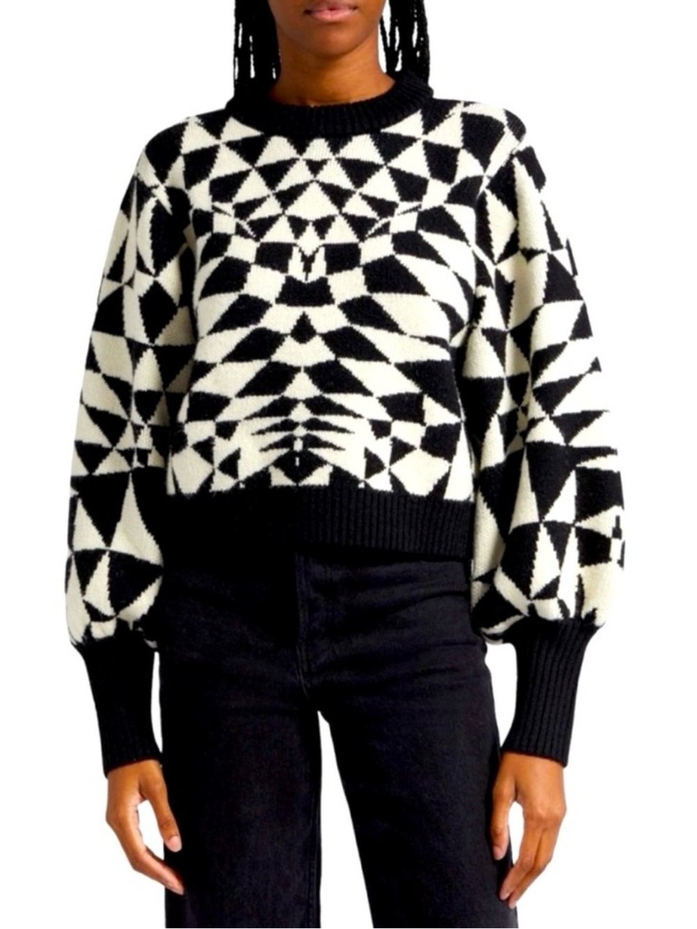 FARM Rio Black & White Geometric Crop Crewneck - Picture 4 of 4